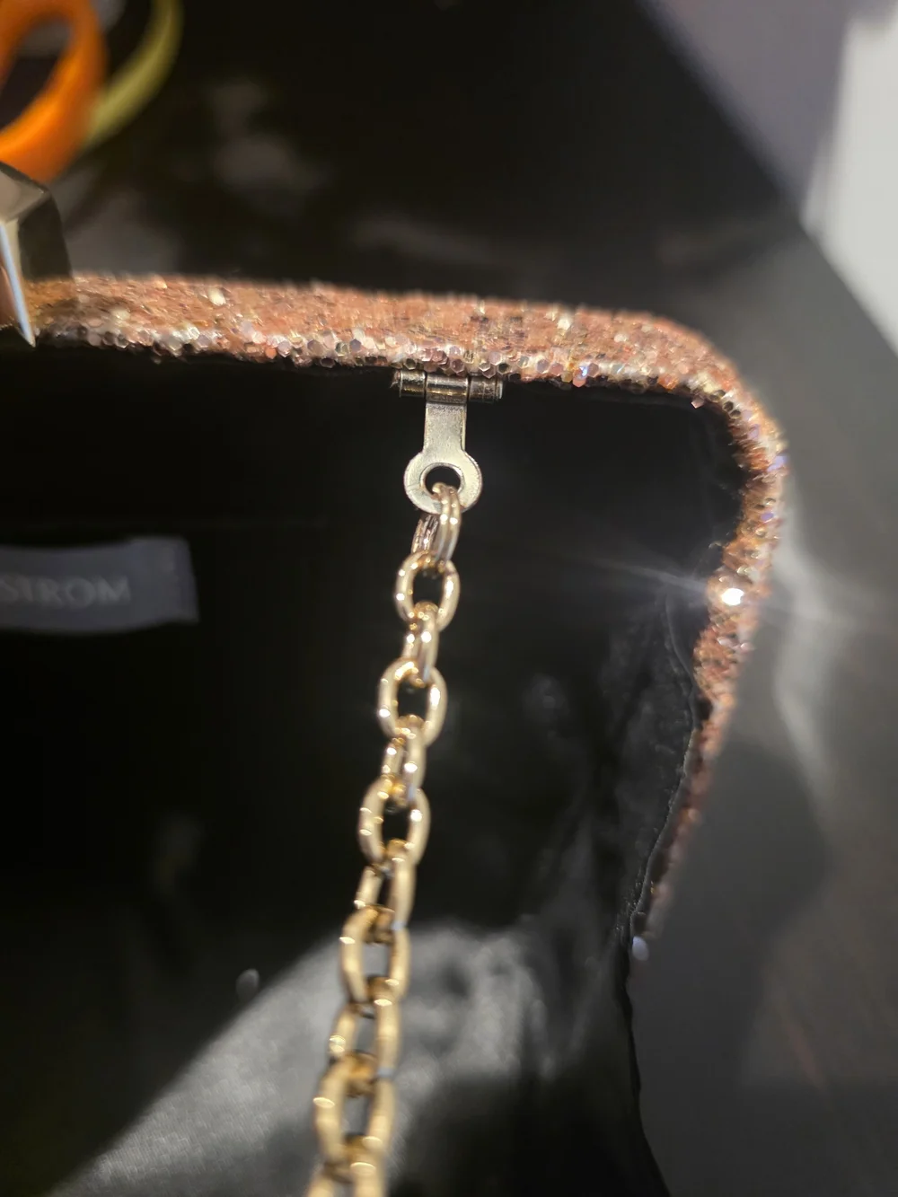 Nordstrom Glitter Ombre Rose GOLD Sparkle Clutch With Gold Strap